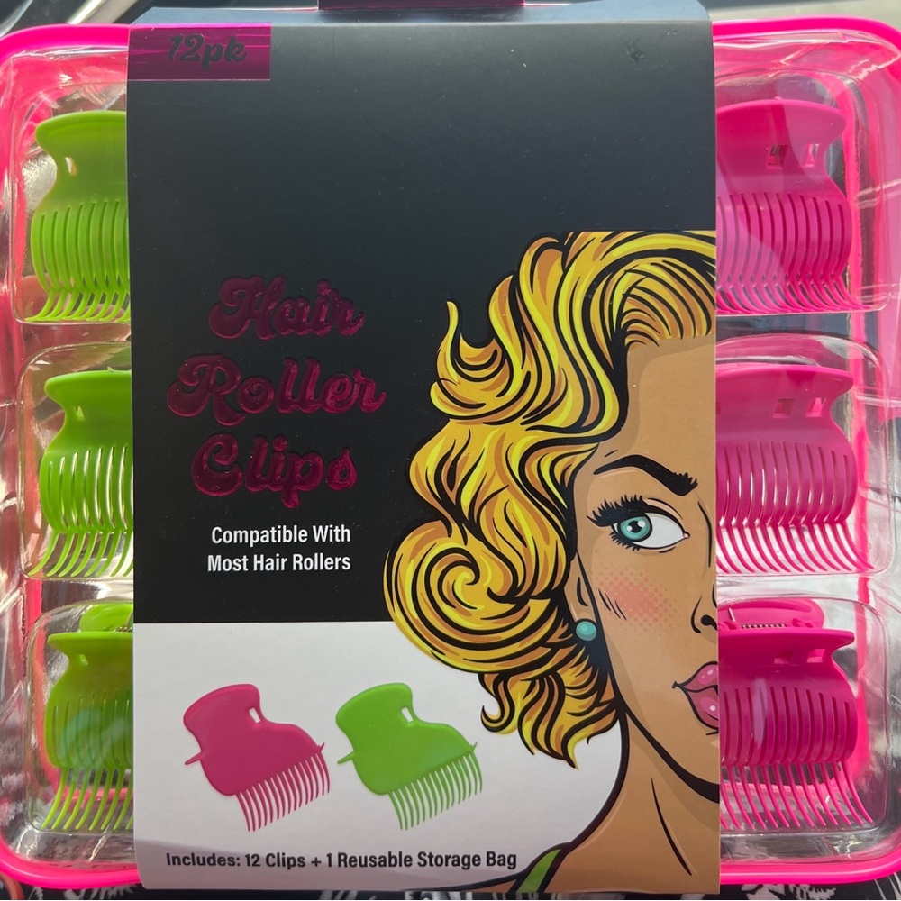 BellaPro Hair Roller Clips 12-Pack with Storage Bag – Vibrant Pink & Green